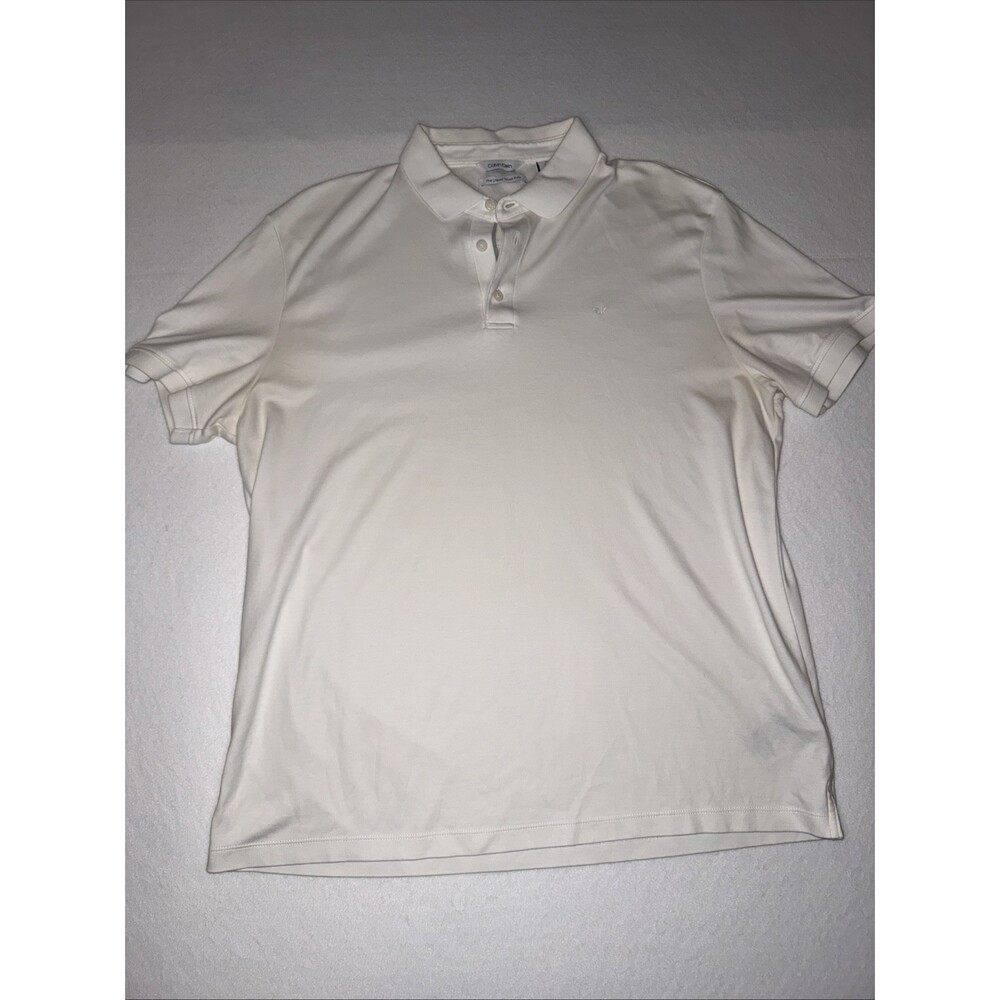 Calvin Klein Liquid Touch Men's L White Short Sleeve Polo Logo Button